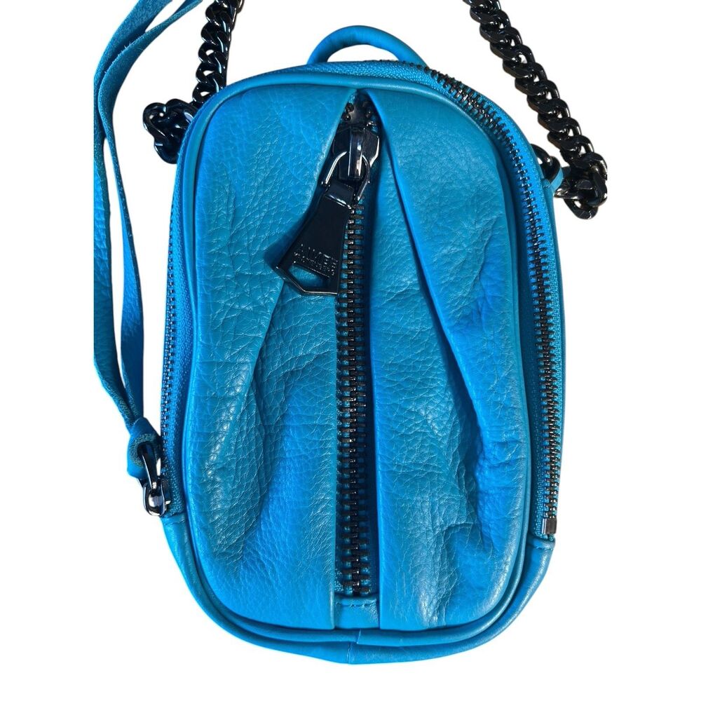 Aimee Kestenberg Blue Pebbled Leather Mini Crossbody Bag Gunmetal Chain
